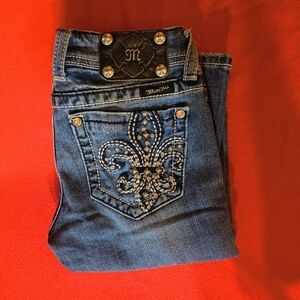 Miss Me Women's Boot Cut Jeans Silver Embellishments Distressed Jeans JP43695